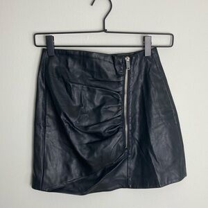 Bershka Faux Leather Mini Skirt Zipper Front Women's Size XS Black Party Club